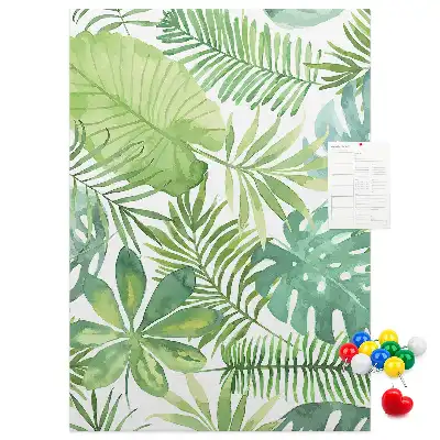 Cork pin board with watercolor forest leaves design