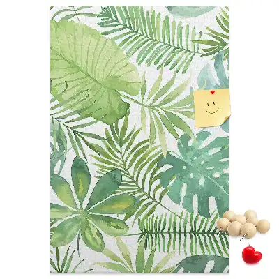 Cork pin board with watercolor forest leaves design