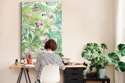 Cork pin board with watercolor forest leaves design