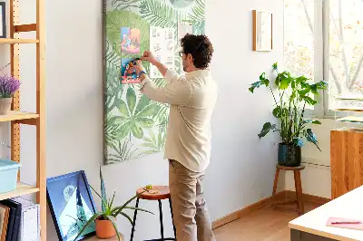 Cork pin board with watercolor forest leaves design