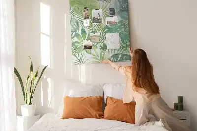 Cork pin board with watercolor forest leaves design