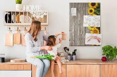 Sunflowers on a wood background cork pin board