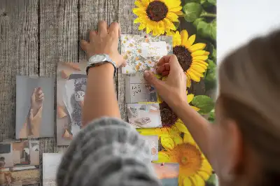 Sunflowers on a wood background cork pin board