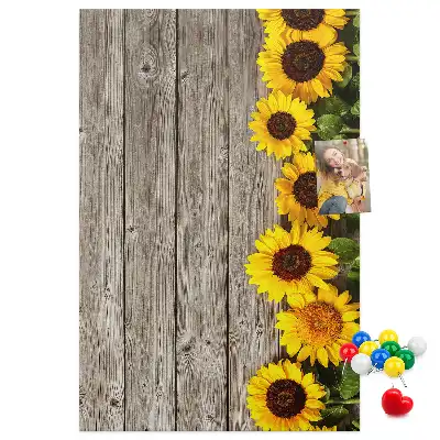 Sunflowers on a wood background cork pin board