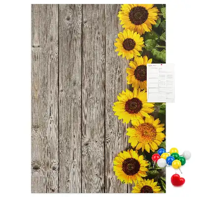 Sunflowers on a wood background cork pin board
