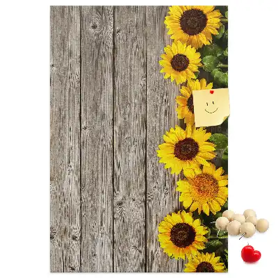 Sunflowers on a wood background cork pin board