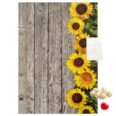 Sunflowers on a wood background cork pin board