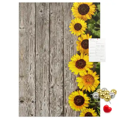 Sunflowers on a wood background cork pin board