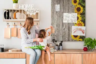 Sunflowers on a wood background cork pin board