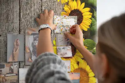 Sunflowers on a wood background cork pin board
