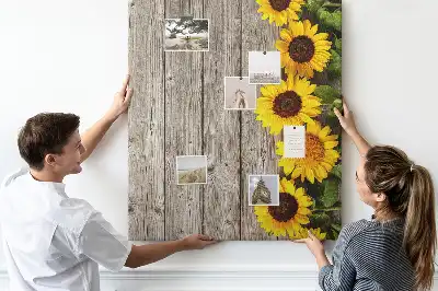 Sunflowers on a wood background cork pin board
