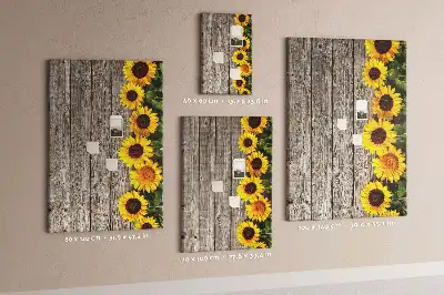 Sunflowers on a wood background cork pin board