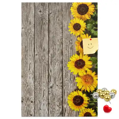 Sunflowers on a wood background cork pin board