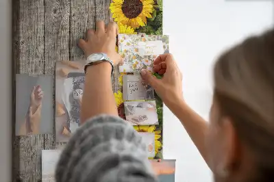 Sunflowers on a wood background cork pin board