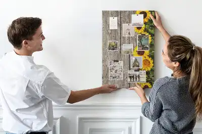 Sunflowers on a wood background cork pin board