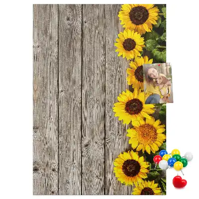 Sunflowers on a wood background cork pin board