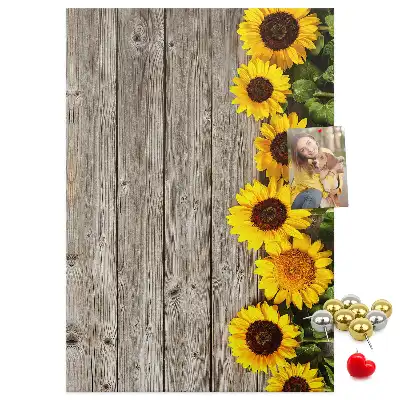Sunflowers on a wood background cork pin board