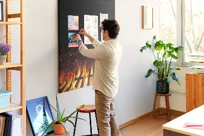 Grill flames wall cork memo board