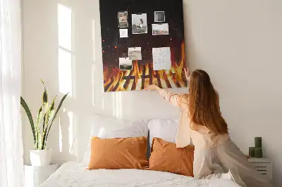 Wall cork memo board Grill flames