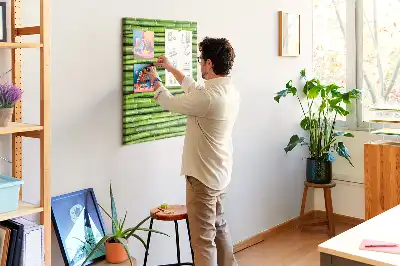 Bamboo and cork wall-mounted pin board