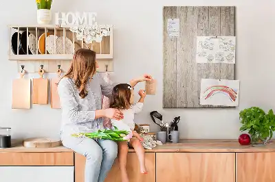 Cork pin board with wooden parquet design