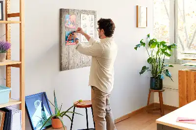 Cork pin board with wooden parquet design