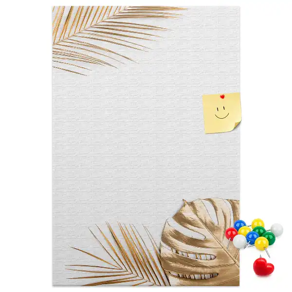 Wall Cork Memo Board with Gold Leaves Design