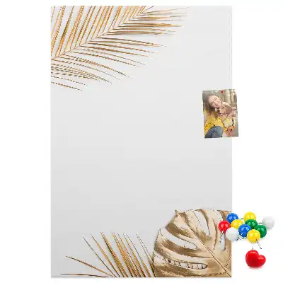 Wall Cork Memo Board with Gold Leaves Design