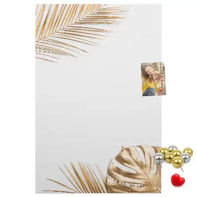 Wall Cork Memo Board with Gold Leaves Design