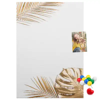 Wall Cork Memo Board with Gold Leaves Design