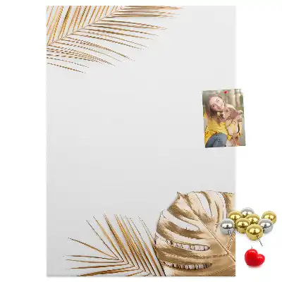 Wall Cork Memo Board with Gold Leaves Design