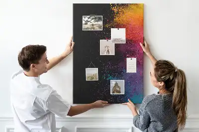 Wall cork memo board Colored powder