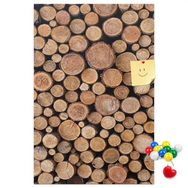 Wall cork memo board made from natural tree trunk pieces