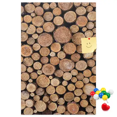 Wall cork memo board made from natural tree trunk pieces