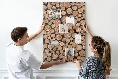 Wall cork memo board made from natural tree trunk pieces