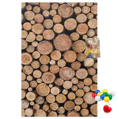 Wall cork memo board made from natural tree trunk pieces