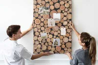 Wall cork memo board made from natural tree trunk pieces