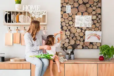 Wall cork memo board made from natural tree trunk pieces