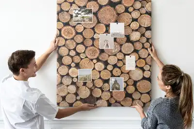 Wall cork memo board made from natural tree trunk pieces