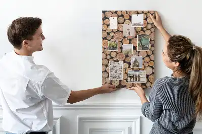 Wall cork memo board made from natural tree trunk pieces