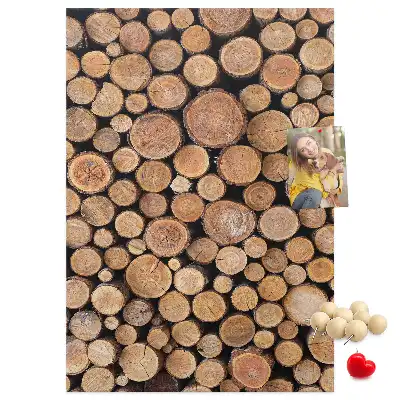 Wall cork memo board made from natural tree trunk pieces