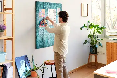 Blue Wood Wall Cork Memo Board