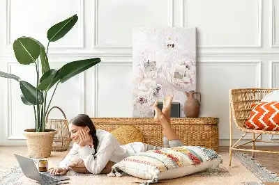 Cork Note Board Peony flowers