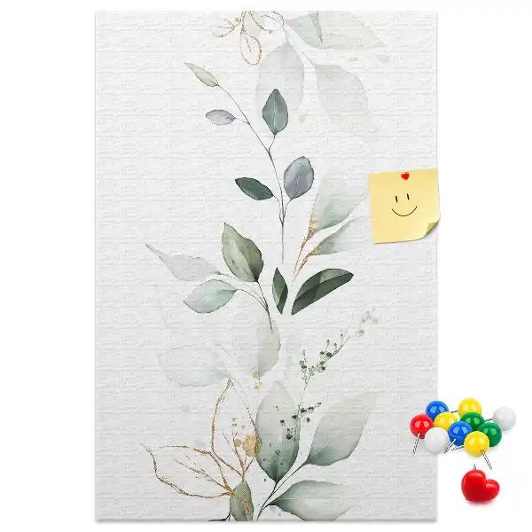 Cork pin board with plant shoot and leaves design
