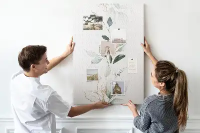 Cork pin board with plant shoot and leaves design