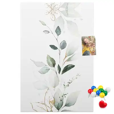 Cork pin board with plant shoot and leaves design