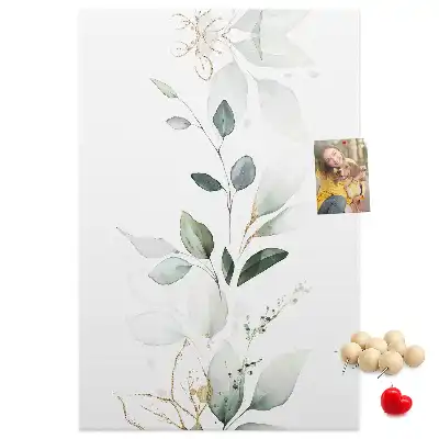 Cork pin board with plant shoot and leaves design