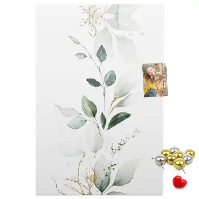 Cork pin board with plant shoot and leaves design