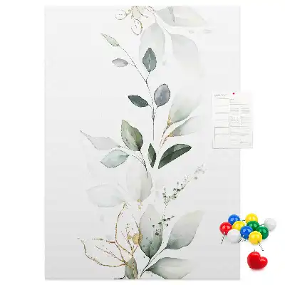 Cork pin board with plant shoot and leaves design