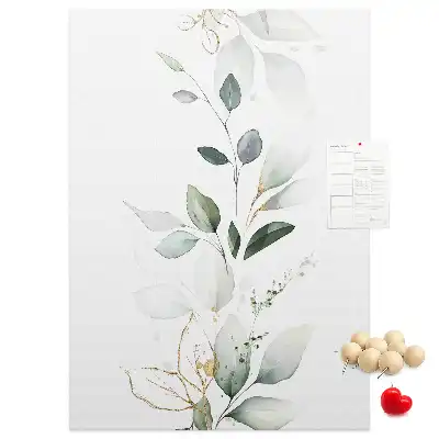 Cork pin board with plant shoot and leaves design